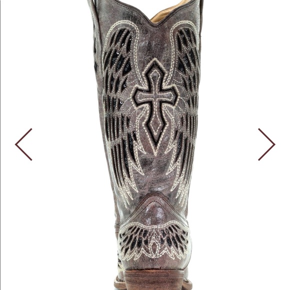 Corral Black Sequin Inlay Cross & Wing Snip toe - Picture 6 of 6